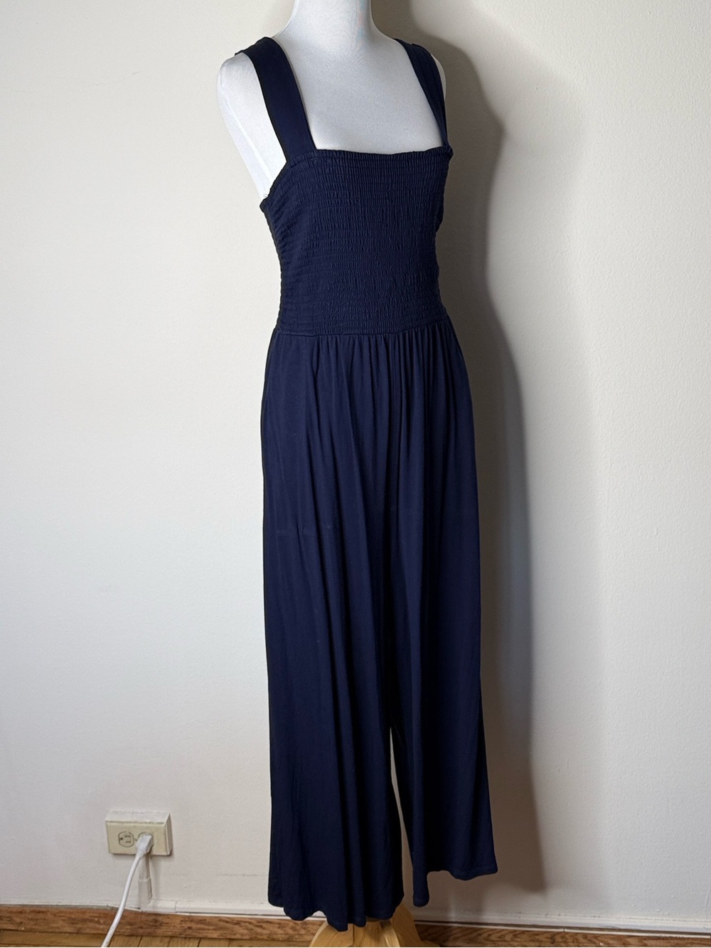 LOFT Navy Smocked Wide Leg Jumpsuit - Picture 5 of 8
